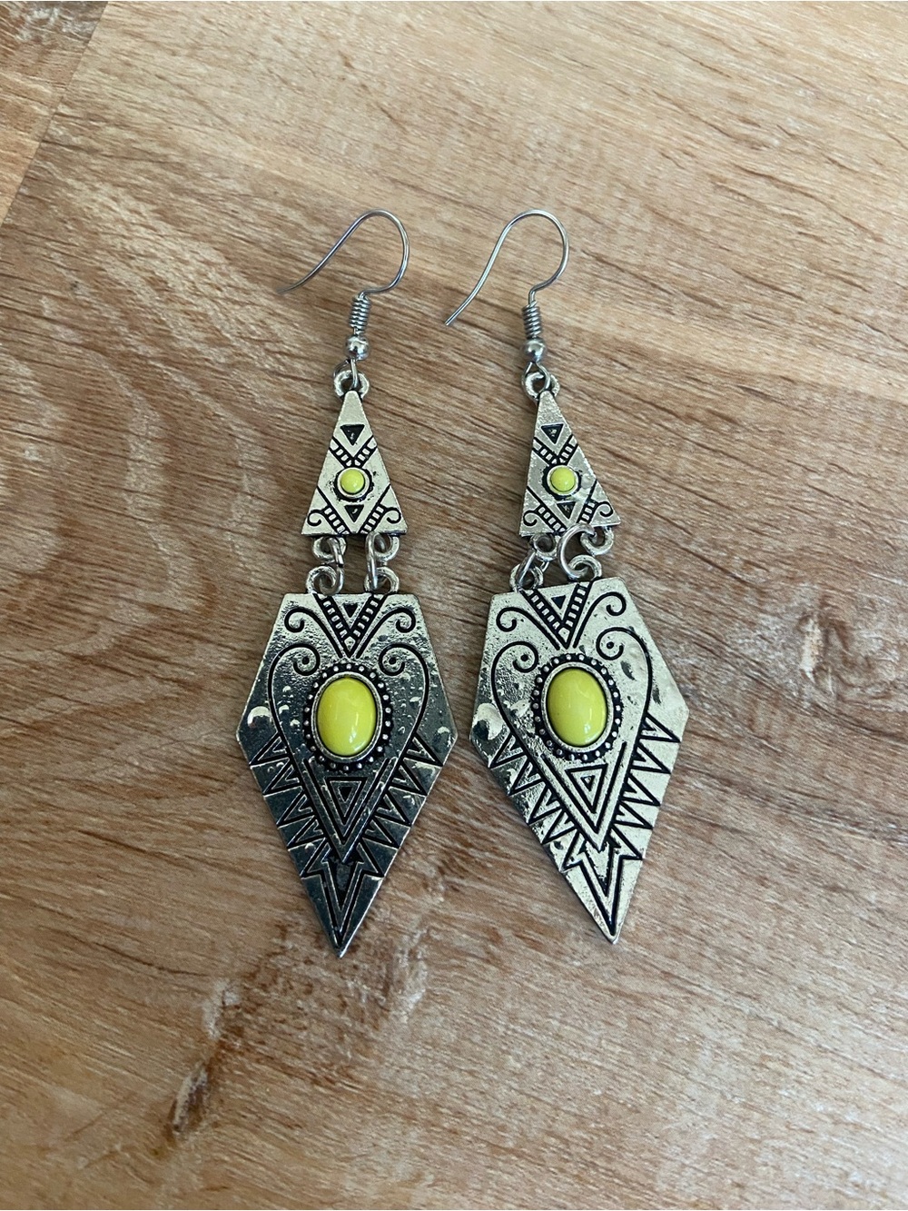 Boho Silver-Tone Yellow Stone Drop Earrings
